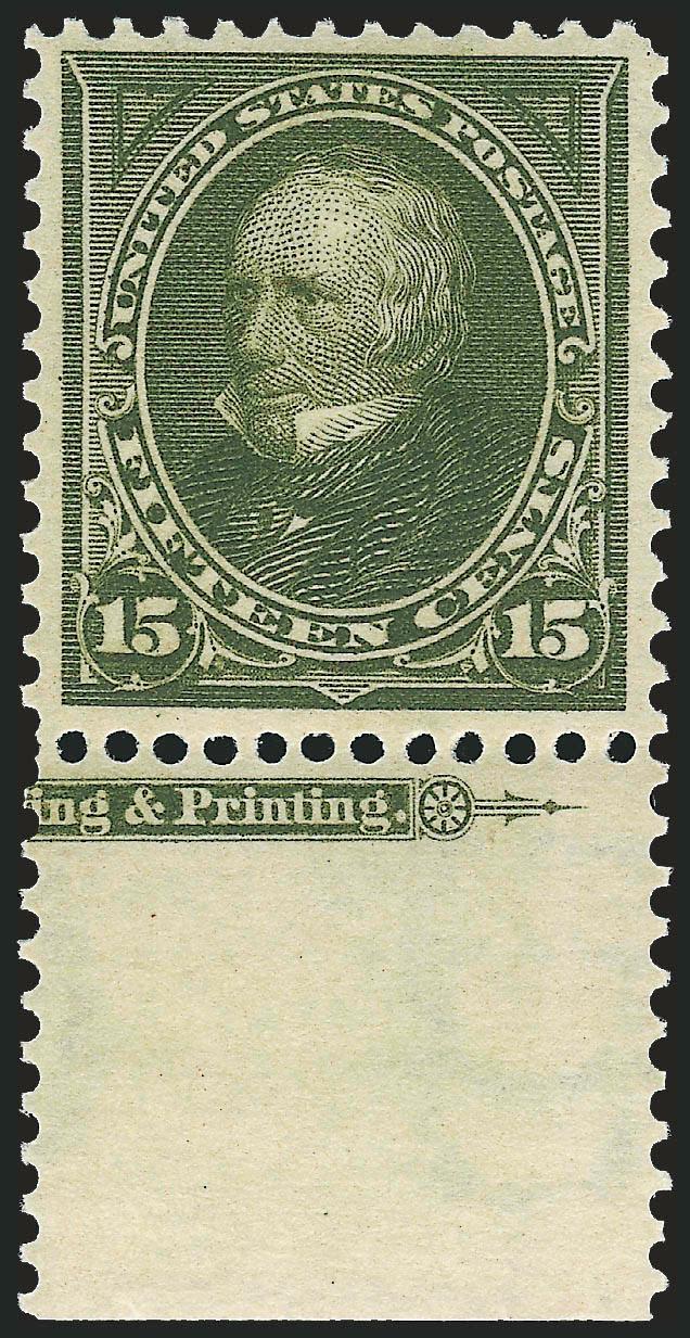 15c Olive Green (284).> Mint N.H. with <part imprint selvage at bottom,> beautiful color, Very Fine and choice, with 2008 P.S.E. certificate (VF-XF 85 SMQ $780.00)