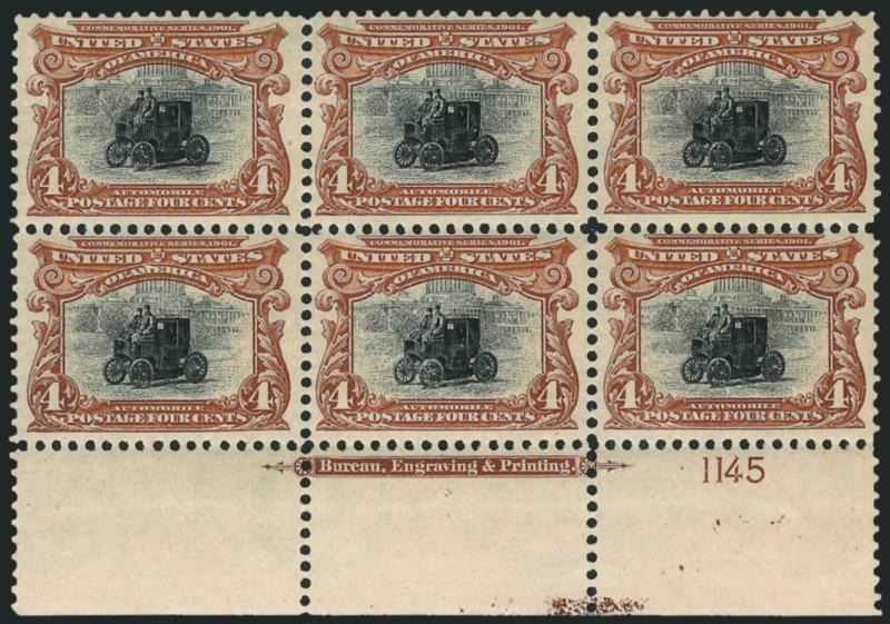 4c Pan-American (296).> Bottom imprint and plate no. 1145 block of six, lightly hinged on top only, bottom three stamps <Mint N.H.> Fine-Very Fine, with 2008 P.F. certificate