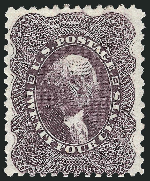 24c Blackish Violet, Reprint (45).> Without gum as issued, intense shade and proof-like impression on crisp paper<><>^FRESH AND FINE EXAMPLE OF THE 24-CENT 1857 REPRINT.^<><>Only 479 sold. Ex Hoffman. With 2002
P.F. certificate