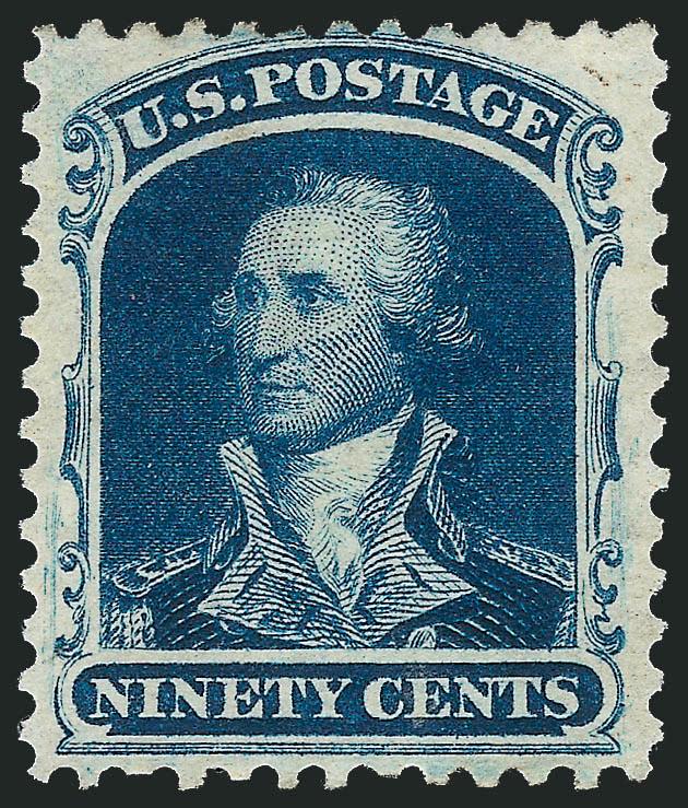 90c Deep Blue, Reprint (47).> Without gum as issued, intense shade and proof-like impression, choice centering<><>^VERY FINE AND CHOICE. A BEAUTIFULLY-CENTERED AND EXCEPTIONALLY FRESH EXAMPLE OF THE 90-CENT 1857
REPRINT.^<><>Only 454 sold. With 1
