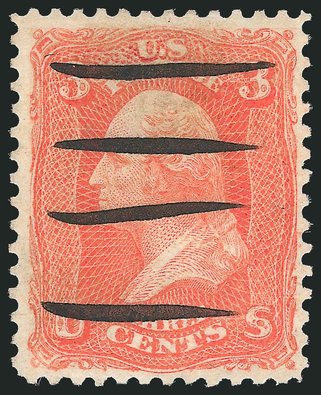 3c Scarlet (74).> Four neat pen strokes, vibrant color, radiant color, unusually choice centering<><>^EXTREMELY FINE. A REMARKABLY FRESH AND ATTRACTIVE EXAMPLE OF THE 3-CENT SCARLET TRIAL PRINTING.^<><>As has
been documented by Jerome S. Wagshal