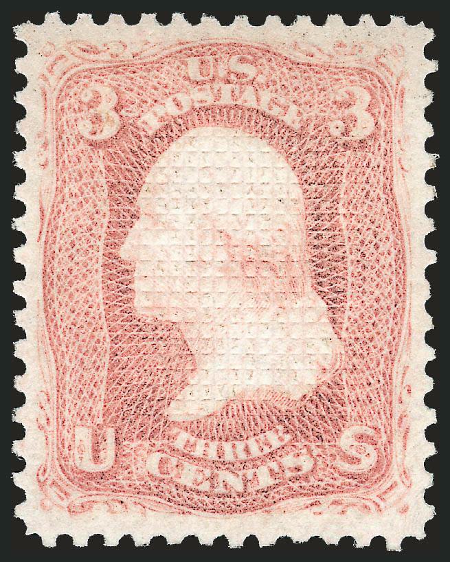 3c Rose, C. Grill (83).> Original gum, lightly hinged, clearly-defined grill which is easily visible from the front of the stamp, radiant color on post-office fresh paper, gorgeous centering with wide and
balanced margins<><>^EXTREMELY FINE GEM. A