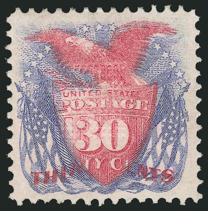 30c Ultramarine & Carmine (121).> Original gum, intense colors, exceptionally well-centered with nicely balanced margins all around<><>^EXTREMELY FINE GEM. A SUPERB ORIGINAL-GUM EXAMPLE OF THE 30-CENT 1869
PICTORIAL ISSUE. A WONDERFUL STAMP IN TERM