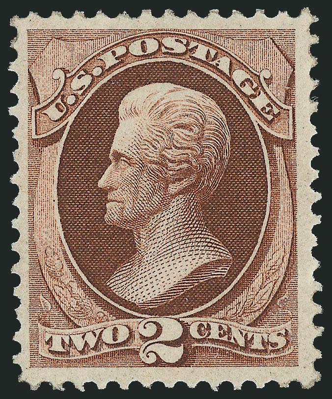 2c Red Brown, Grill (135).> H. Grill, original gum, noticeable row of horizontal grill points, wide and balanced margins<><>^EXTREMELY FINE. A BEAUTIFUL ORIGINAL-GUM EXAMPLE OF THE 1870 2-CENT NATIONAL BANK NOTE
COMPANY GRILLED ISSUE.^<><>With 20