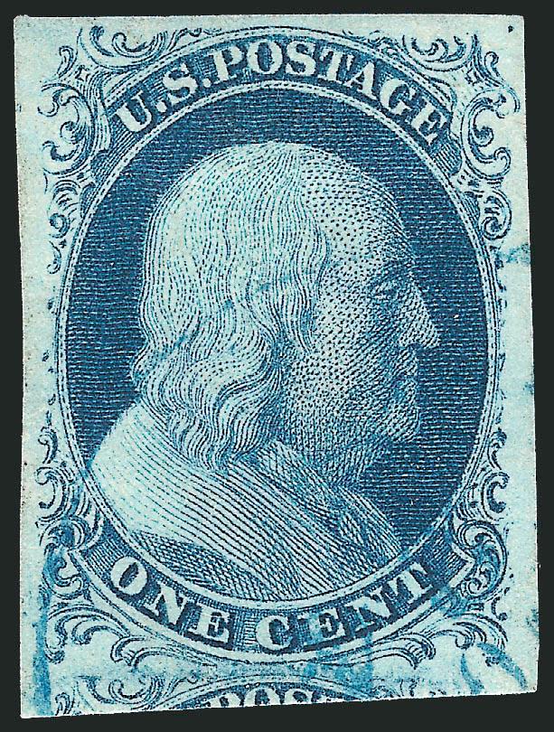 1c Blue, Ty. II (7).> Position 7L2, large to huge margins including part of stamp below, <blue> circular datestamp, gorgeous deep shade and proof-like impression, Extremely Fine Gem, ex Neinken